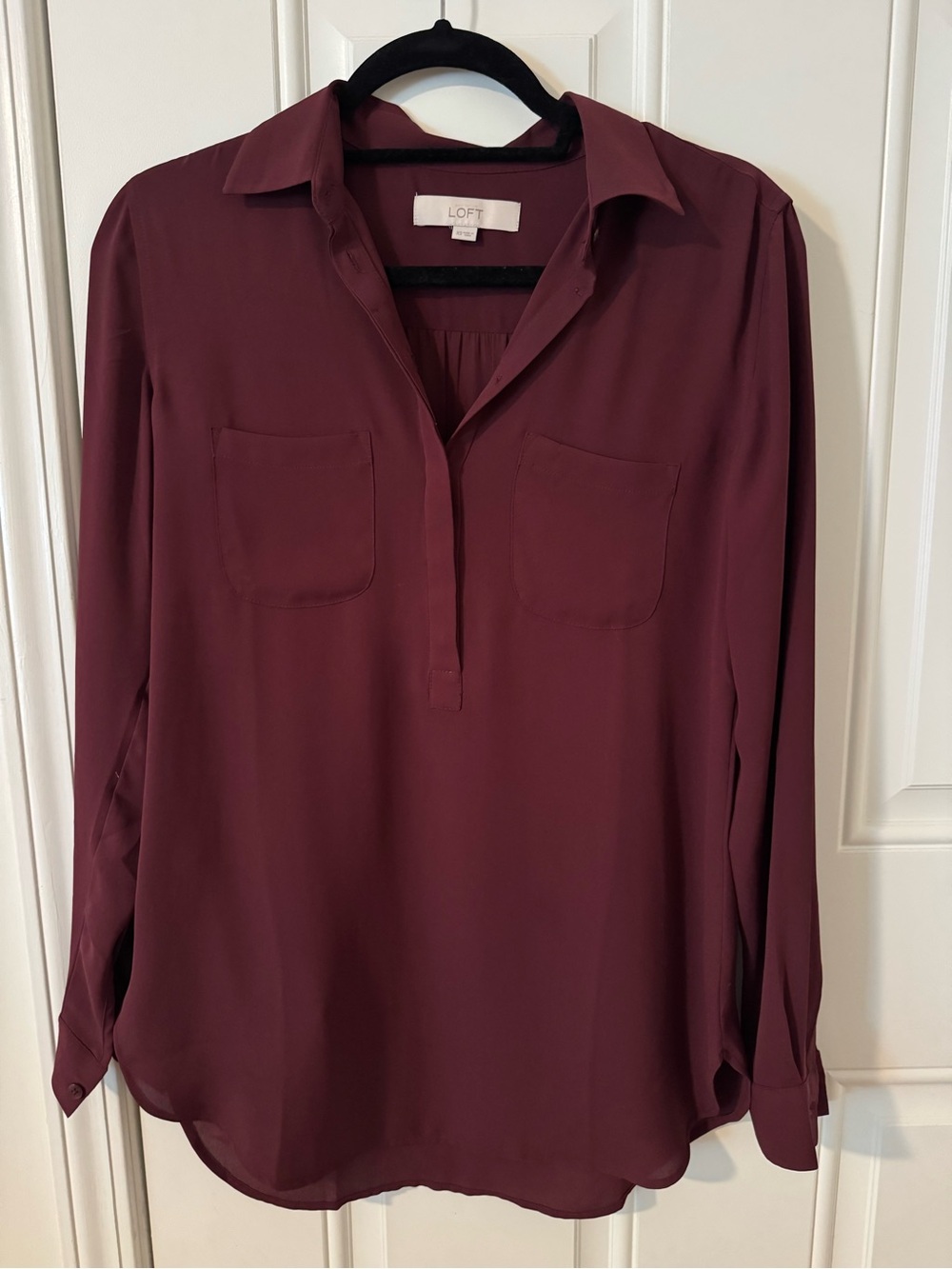 LOFT Burgundy Long Sleeve Popover Blouse - Picture 1 of 9